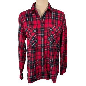 Lauren Jeans Co. Flannel Shirt Button Front Size L Large Red Plaid Women's